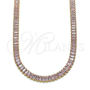 Gargantilla Elegante 04.130.0001.4.12 Oro Laminado, Diseño de Baguette, con Rosado Zirconia Cubica, Pulido, Tono Dorado (05 MM Thickness, 12 Inches Length)