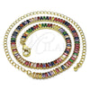 Gargantilla Elegante 04.130.0001.5.12 Oro Laminado, Diseño de Baguette, con Multicolor Zirconia Cubica, Pulido, Tono Dorado (05 MM Thickness, 12 Inches Length)