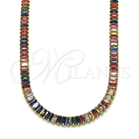 Gargantilla Elegante 04.130.0001.5.12 Oro Laminado, Diseño de Baguette, con Multicolor Zirconia Cubica, Pulido, Tono Dorado (05 MM Thickness, 12 Inches Length)