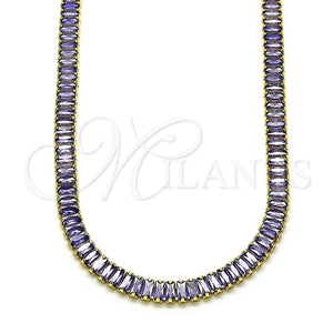 Gargantilla Elegante 04.130.0001.6.12 Oro Laminado, Diseño de Baguette, con Amatista Zirconia Cubica, Pulido, Tono Dorado (05 MM Thickness, 12 Inches Length)