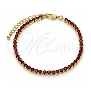 Pulsera Tennis 03.130.0009.1.07 Oro Laminado, con Zirconia Cubica Granate, Pulido, Tono Dorado (Grosor 03 MM, 7 Pulgadas de Largo)