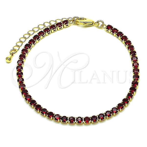 Pulsera Tennis 03.130.0009.1.07 Oro Laminado, con Granate Zirconia Cubica, Pulido, Tono Dorado (03 MM Thickness, 7 Inches Length)