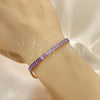 Pulsera Tennis 03.130.0008.5.07 Oro Laminado, Diseño de Baguette, con Amatista Zirconia Cubica, Pulido, Tono Dorado (05 MM Thickness, 7 Inches Length)