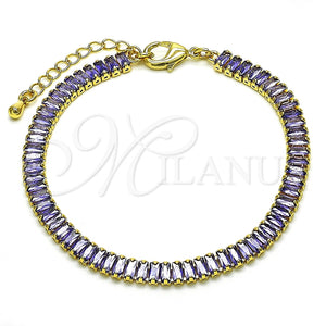 Pulsera Tennis 03.130.0008.5.07 Oro Laminado, Diseño de Baguette, con Amatista Zirconia Cubica, Pulido, Tono Dorado (05 MM Thickness, 7 Inches Length)