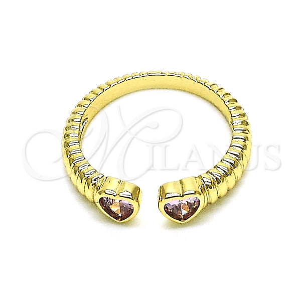 Anillo Multi Piedra 01.213.0009.2 Oro Laminado, Diseño de Corazón, con Rosado Zirconia Cubica, Pulido, Tono Dorado (One size fits all)