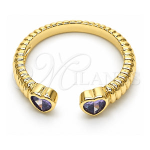 Anillo Multi Piedra 01.213.0009.3 Oro Laminado, Diseño de Corazón, con Zirconia Cubica Amatista, Pulido, Tono Dorado (Talla Unica)