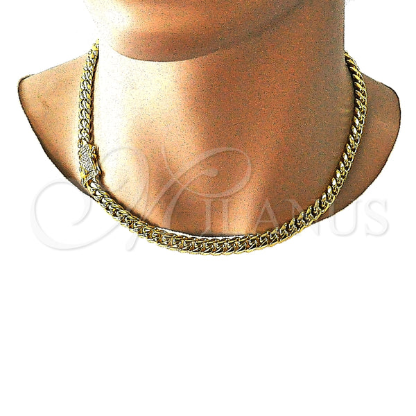 Gargantilla Basica 03.278.0003.18 Acero Inoxidable, Diseño de Miami Cubana, con Blanca Cristal, Pulido, Tono Dorado (08 MM Thickness, 18 Inches Length)
