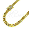 Gargantilla Basica 03.278.0003.18 Acero Inoxidable, Diseño de Miami Cubana, con Blanca Cristal, Pulido, Tono Dorado (08 MM Thickness, 18 Inches Length)