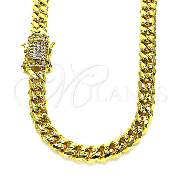 Gargantilla Basica 03.278.0003.18 Acero Inoxidable, Diseño de Miami Cubana, con Blanca Cristal, Pulido, Tono Dorado (08 MM Thickness, 18 Inches Length)
