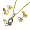Juego de Arete y Dije de Adulto 10.156.0452.1 Oro Laminado, Diseño de Mariposa, con Multicolor Micro Pave, Pulido, Tono Dorado