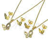 Juego de Arete y Dije de Adulto 10.156.0452.1 Oro Laminado, Diseño de Mariposa, con Multicolor Micro Pave, Pulido, Tono Dorado