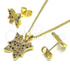 Juego de Arete y Dije de Adulto 10.156.0454.1 Oro Laminado, Diseño de Mariposa, con Multicolor Micro Pave, Pulido, Tono Dorado