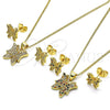 Juego de Arete y Dije de Adulto 10.156.0454.1 Oro Laminado, Diseño de Mariposa, con Multicolor Micro Pave, Pulido, Tono Dorado