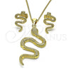 Juego de Arete y Dije de Adulto 10.156.0455 Oro Laminado, Diseño de Serpiente, con Micro Pave Blanca, Pulido, Tono Dorado