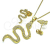 Juego de Arete y Dije de Adulto 10.156.0455 Oro Laminado, Diseño de Serpiente, con Micro Pave Blanca, Pulido, Tono Dorado