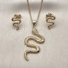 Juego de Arete y Dije de Adulto 10.156.0455 Oro Laminado, Diseño de Serpiente, con Micro Pave Blanca, Pulido, Tono Dorado