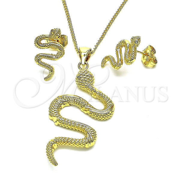 Juego de Arete y Dije de Adulto 10.156.0455 Oro Laminado, Diseño de Serpiente, con Micro Pave Blanca, Pulido, Tono Dorado