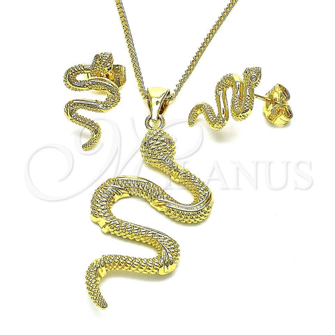 Juego de Arete y Dije de Adulto 10.156.0455 Oro Laminado, Diseño de Serpiente, con Micro Pave Blanca, Pulido, Tono Dorado