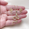 Juego de Arete y Dije de Adulto 10.156.0455.1 Oro Laminado, Diseño de Serpiente, con Micro Pave Verde, Pulido, Tono Dorado