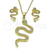 Juego de Arete y Dije de Adulto 10.156.0455.1 Oro Laminado, Diseño de Serpiente, con Micro Pave Verde, Pulido, Tono Dorado