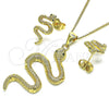Juego de Arete y Dije de Adulto 10.156.0455.1 Oro Laminado, Diseño de Serpiente, con Micro Pave Verde, Pulido, Tono Dorado