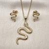 Juego de Arete y Dije de Adulto 10.156.0455.1 Oro Laminado, Diseño de Serpiente, con Micro Pave Verde, Pulido, Tono Dorado