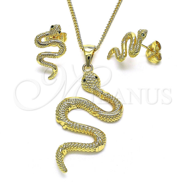 Juego de Arete y Dije de Adulto 10.156.0455.1 Oro Laminado, Diseño de Serpiente, con Micro Pave Verde, Pulido, Tono Dorado