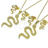Juego de Arete y Dije de Adulto 10.156.0455.1 Oro Laminado, Diseño de Serpiente, con Micro Pave Verde, Pulido, Tono Dorado
