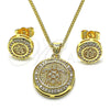 Juego de Arete y Dije de Adulto 10.156.0456 Oro Laminado, Diseño de Tortuga, con Blanca Micro Pave, Pulido, Tono Dorado