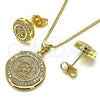 Juego de Arete y Dije de Adulto 10.156.0456 Oro Laminado, Diseño de Tortuga, con Blanca Micro Pave, Pulido, Tono Dorado