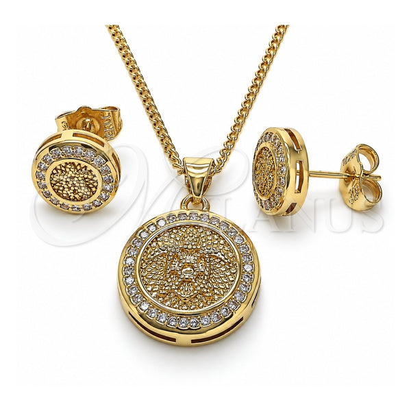 Juego de Arete y Dije de Adulto 10.156.0456 Oro Laminado, Diseño de Tortuga, con Blanca Micro Pave, Pulido, Tono Dorado