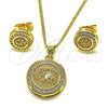 Juego de Arete y Dije de Adulto 10.156.0457 Oro Laminado, Diseño de Elefante, con Blanca Micro Pave, Pulido, Tono Dorado