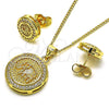 Juego de Arete y Dije de Adulto 10.156.0457 Oro Laminado, Diseño de Elefante, con Blanca Micro Pave, Pulido, Tono Dorado