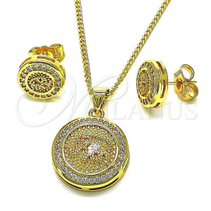 Juego de Arete y Dije de Adulto 10.156.0457 Oro Laminado, Diseño de Elefante, con Blanca Micro Pave, Pulido, Tono Dorado