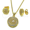 Juego de Arete y Dije de Adulto 10.156.0457 Oro Laminado, Diseño de Elefante, con Blanca Micro Pave, Pulido, Tono Dorado
