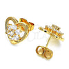 Arete Dormilona 02.387.0080 Oro Laminado, Diseño de Corazón y Flor, con Blanca Zirconia Cubica, Pulido, Tono Dorado