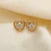 Arete Dormilona 02.387.0080 Oro Laminado, Diseño de Corazón y Flor, con Blanca Zirconia Cubica, Pulido, Tono Dorado