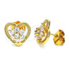 Arete Dormilona 02.387.0080 Oro Laminado, Diseño de Corazón y Flor, con Blanca Zirconia Cubica, Pulido, Tono Dorado