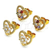 Arete Dormilona 02.387.0080 Oro Laminado, Diseño de Corazón y Flor, con Blanca Zirconia Cubica, Pulido, Tono Dorado
