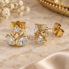 Arete Dormilona 02.387.0083 Oro Laminado, Diseño de Cisne, con Zirconia Cubica Blanca, Pulido, Tono Dorado