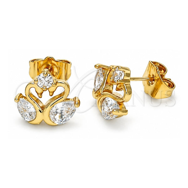 Arete Dormilona 02.387.0083 Oro Laminado, Diseño de Cisne, con Zirconia Cubica Blanca, Pulido, Tono Dorado