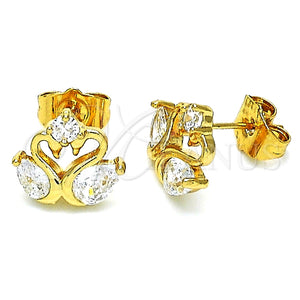 Arete Dormilona 02.387.0083 Oro Laminado, Diseño de Cisne, con Blanca Zirconia Cubica, Pulido, Tono Dorado