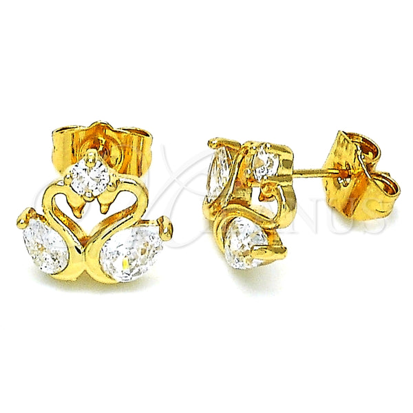 Arete Dormilona 02.387.0083 Oro Laminado, Diseño de Cisne, con Blanca Zirconia Cubica, Pulido, Tono Dorado