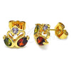 Arete Dormilona 02.387.0083.1 Oro Laminado, Diseño de Cisne, con Multicolor Zirconia Cubica, Pulido, Tono Dorado