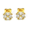 Arete Dormilona 02.387.0084 Oro Laminado, Diseño de Flor y Baguette, con Blanca Zirconia Cubica, Pulido, Tono Dorado