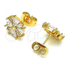 Arete Dormilona 02.387.0084 Oro Laminado, Diseño de Flor y Baguette, con Blanca Zirconia Cubica, Pulido, Tono Dorado
