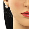 Arete Dormilona 02.387.0086 Oro Laminado, Diseño de Flor y Baguette, con Blanca Zirconia Cubica, Pulido, Tono Dorado