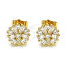 Arete Dormilona 02.387.0086 Oro Laminado, Diseño de Flor y Baguette, con Blanca Zirconia Cubica, Pulido, Tono Dorado