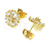 Arete Dormilona 02.387.0086 Oro Laminado, Diseño de Flor y Baguette, con Blanca Zirconia Cubica, Pulido, Tono Dorado
