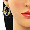 Arete Dormilona 02.341.0123 Oro Laminado, Diseño de Corona y Corazón, con Blanca Micro Pave and Blanca Zirconia Cubica, Pulido, Tono Dorado